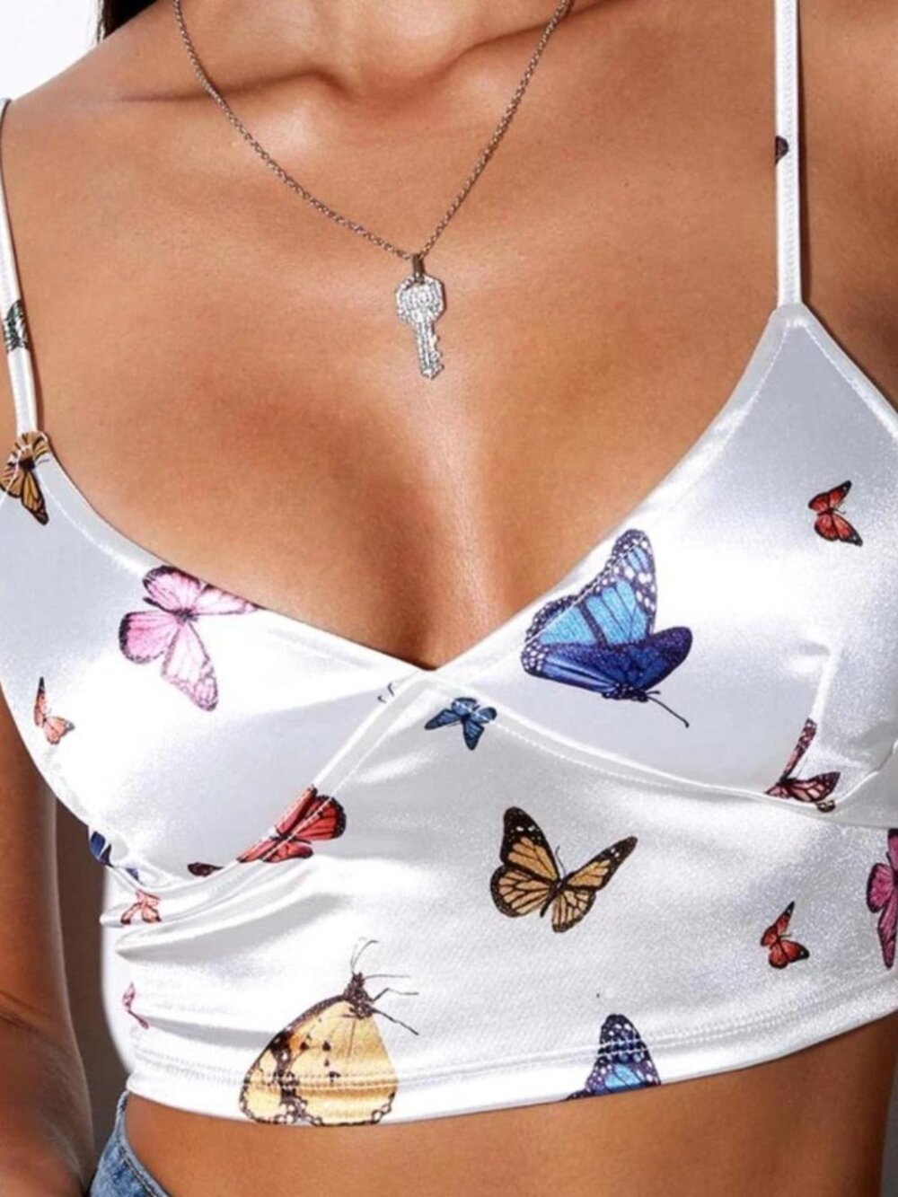 Motel Rocks Veila Crop Top in Cream Butterfly